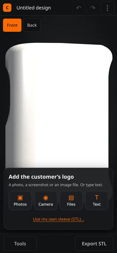 Caviot Studio on iPhone: add a logo from Photos, Camera, Files or Text